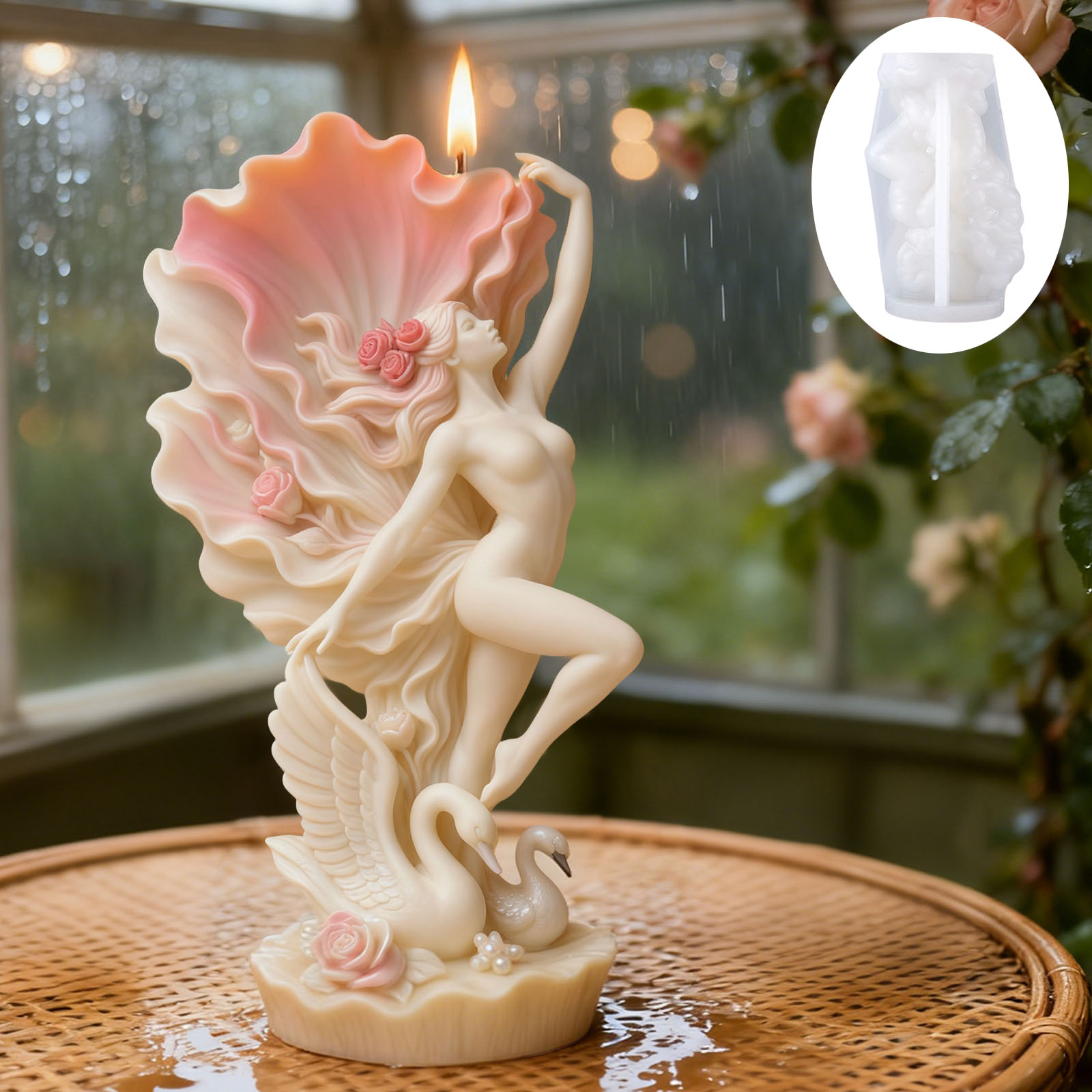 Scented Candle Luxury - エレガントな白鳥ダンサーのキャンドル型：花びらの形をしたスカート、白鳥のレリーフ。 香りのキャンドルは、贅沢でロマンチックな空間を演出します。
