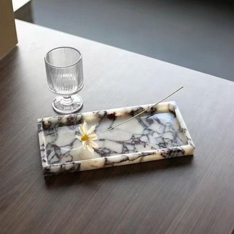Scented Candle Luxury - ヨーロッパ風の高級天然カララバイオレット大理石の長方形トレイ、アロマセラピーキャンドルホルダー、装飾ディスプレイピース