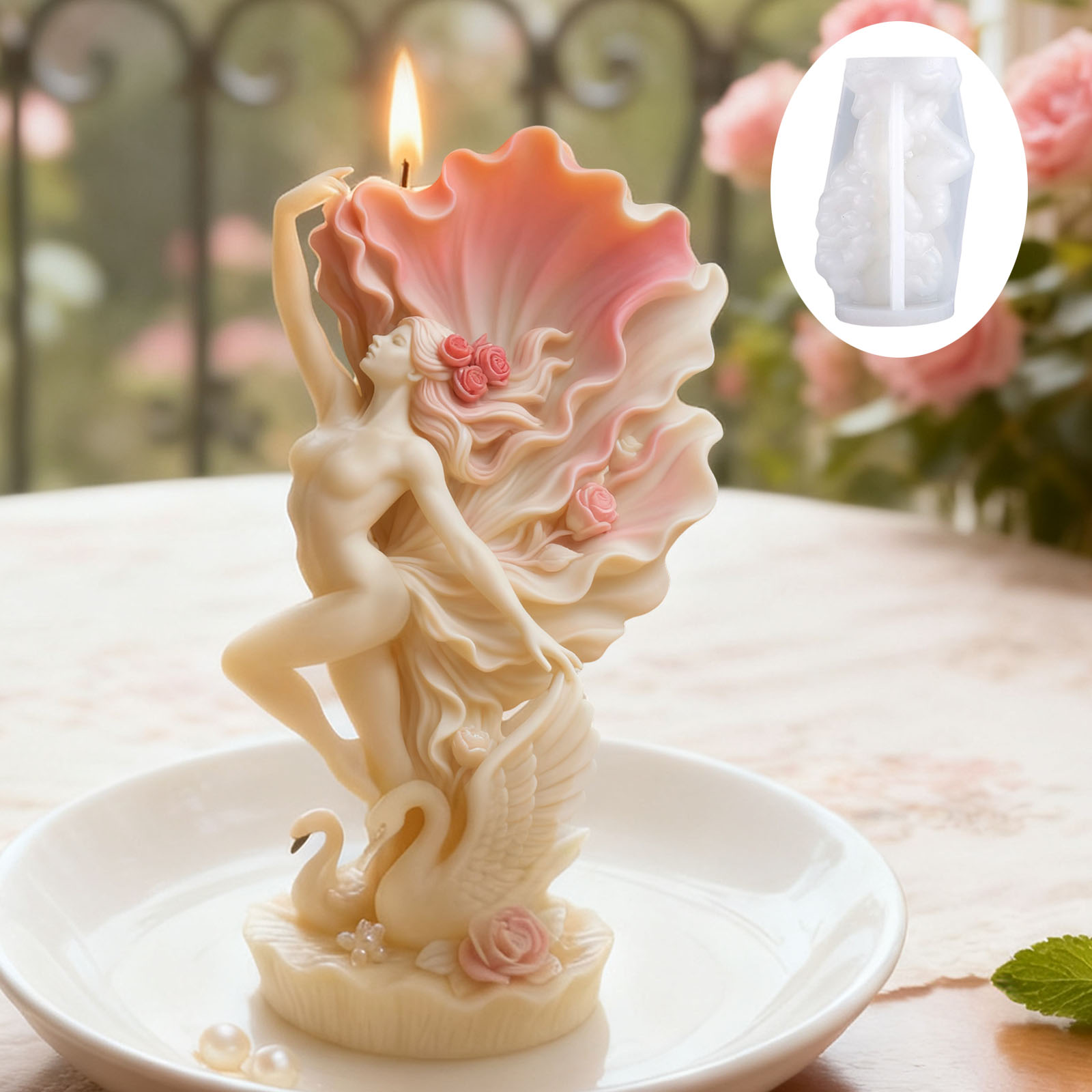 エレガントな白鳥ダンサーのキャンドル型：花びらの形をしたスカ - Scented Candle Luxury のレビューと価格