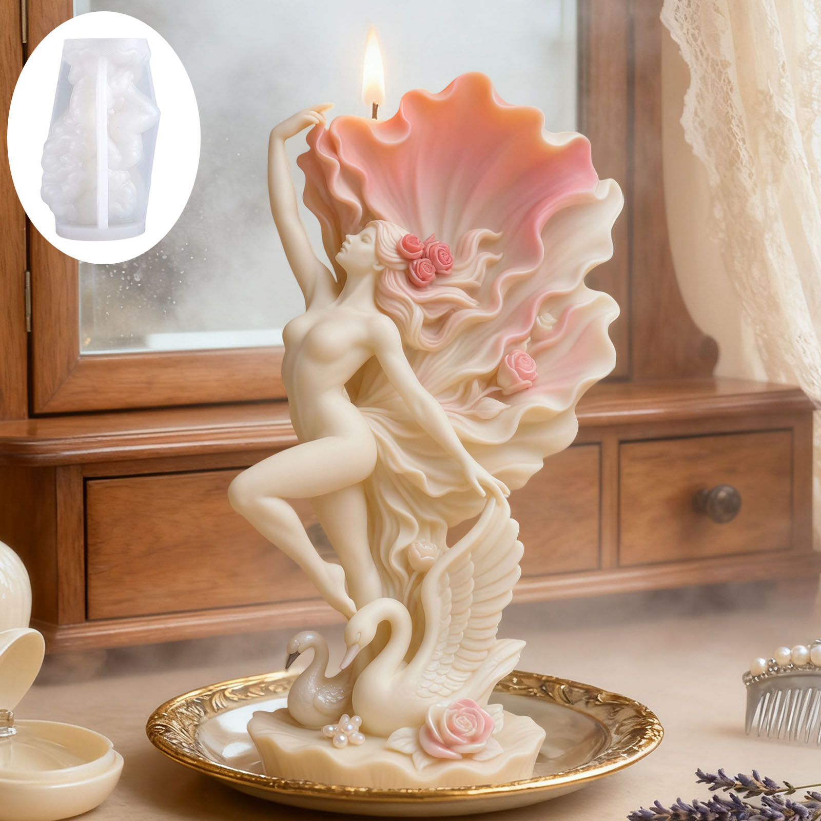 エレガントな白鳥ダンサーのキャンドル型：花びらの形をしたスカ - Scented Candle Luxury のレビューと価格