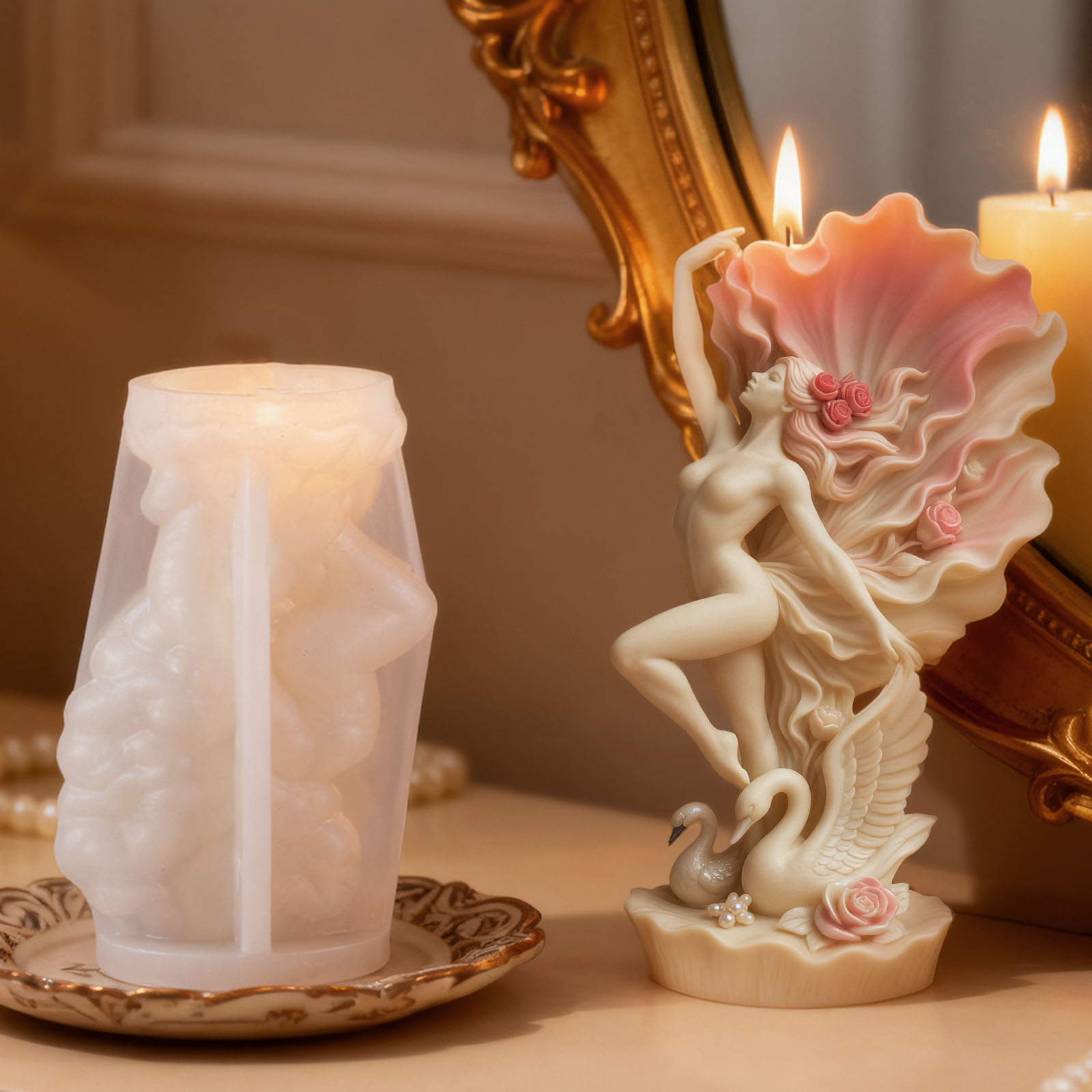 エレガントな白鳥ダンサーのキャンドル型：花びらの形をしたスカ - Scented Candle Luxury のレビューと価格
